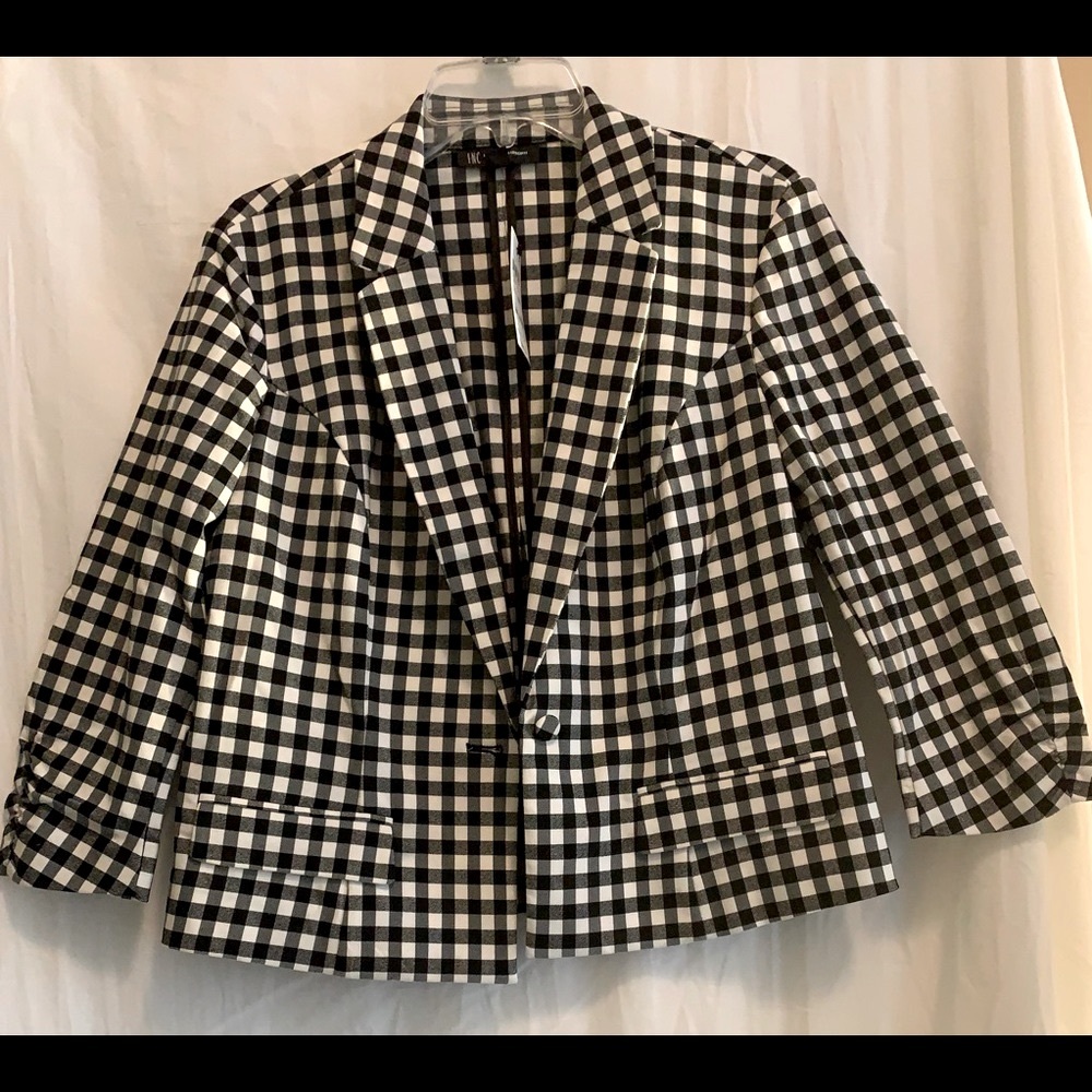INC Women’s Black and White Gingham Blazer Jacket LP - Picture 7 of 9